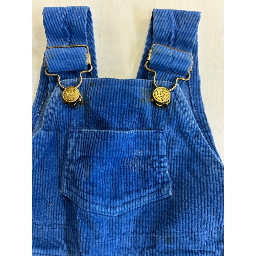Vintage 1990s Little Ones Royal Blue Corduroy Overalls 12M Bib Pants Cotton - Picture 3 of 4